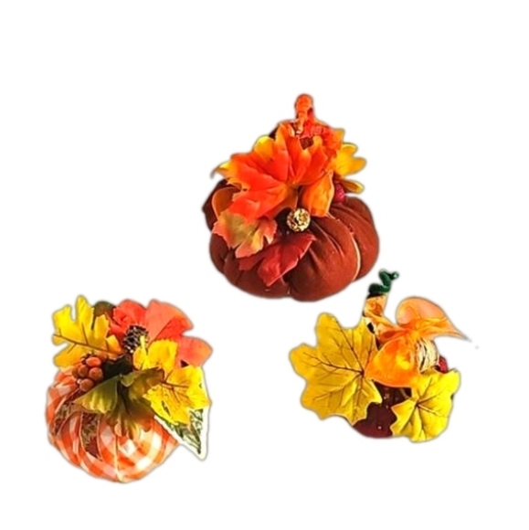 Hand Crafted Harvest Fabric Pumpkins 3Set Orange Farmhouse Handmade Autum Decor - Picture 1 of 17